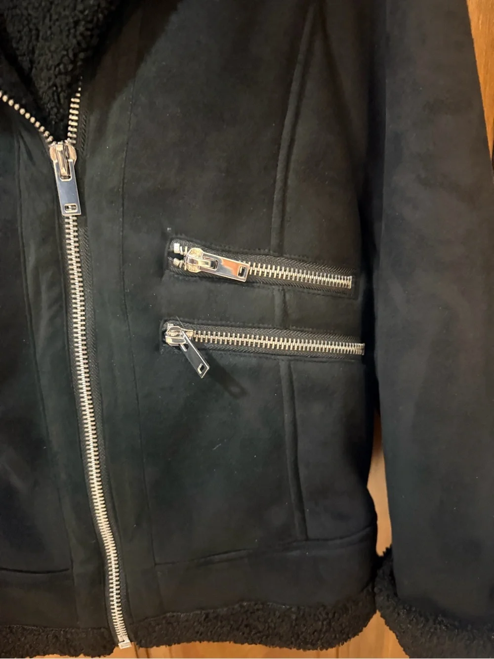 Wit & Wisdom Black Faux Shearling Moto Jacket